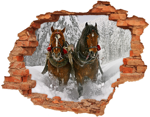 Grote 3D muursticker gat in de muur Winterreis met paarden