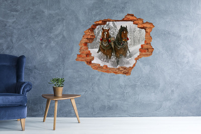 Grote 3D muursticker gat in de muur Winterreis met paarden
