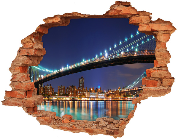 Grote 3D muursticker gat in de muur Brooklyn Bridge 's nachts