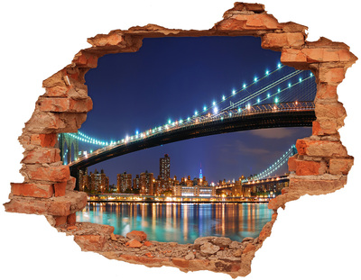 Grote 3D muursticker gat in de muur Brooklyn Bridge 's nachts