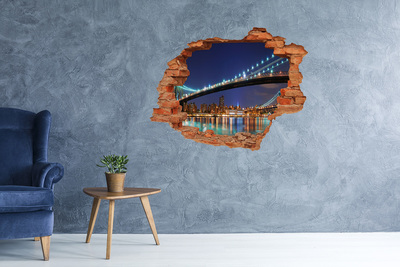Grote 3D muursticker gat in de muur Brooklyn Bridge 's nachts