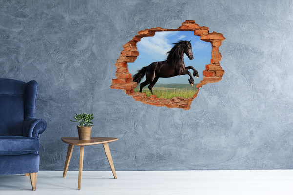Vinyl muursticker 3D breekeffect Een springend paard in een weiland