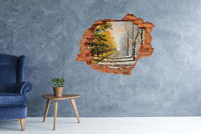 Grote 3D muursticker gat in de muur Herfstlaan met bomen