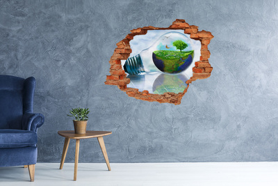 Vinyl muursticker 3D breekeffect Groene Planeet door een gat in de muur