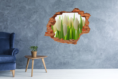 Grote 3D muursticker gat in de muur Tulpen in het daglicht