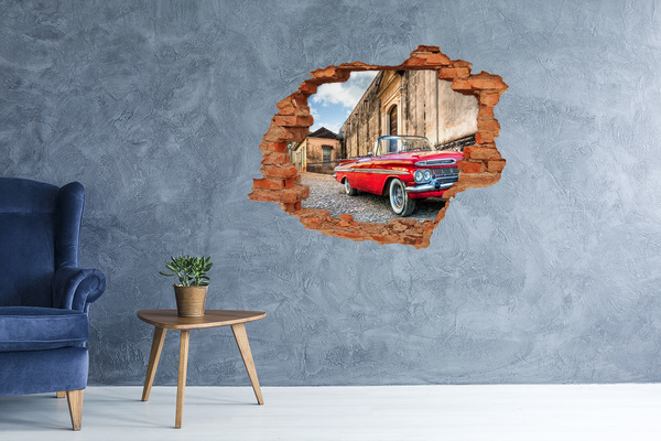 Grote 3D muursticker gat in de muur Een klassieke cabriolet in een pittoreske omgeving.