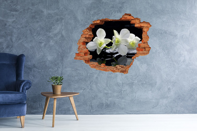 Grote 3D muursticker gat in de muur Bloemen en stenen in een zen-stijl