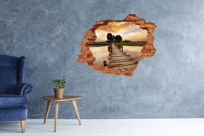 Grote 3D muursticker gat in de muur Zonsondergang boven het meer