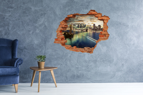 Vinyl muursticker 3D breekeffect Brooklyn Bridge bij zonsondergang