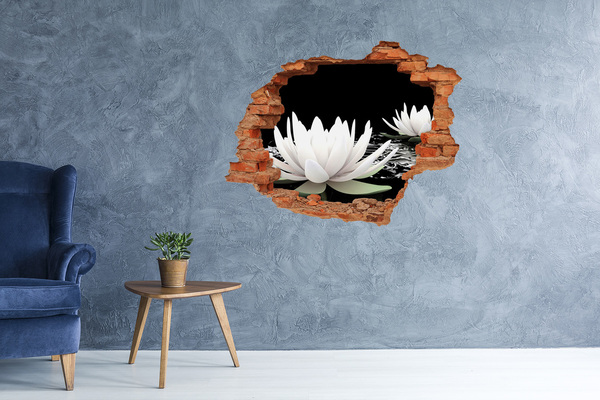 Grote 3D muursticker gat in de muur Waterbloemen in een mysterieuze vijver
