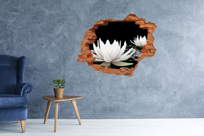 Grote 3D muursticker gat in de muur Waterbloemen in een mysterieuze vijver