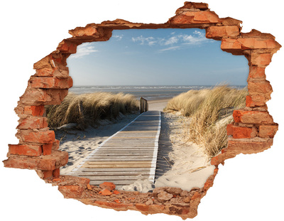 Grote 3D muursticker gat in de muur Wegwijzer naar het strand