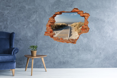 Grote 3D muursticker gat in de muur Wegwijzer naar het strand