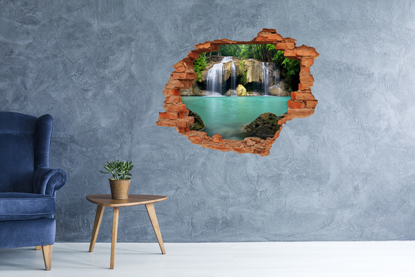Grote 3D muursticker gat in de muur Een waterval in een paradijselijke omgeving