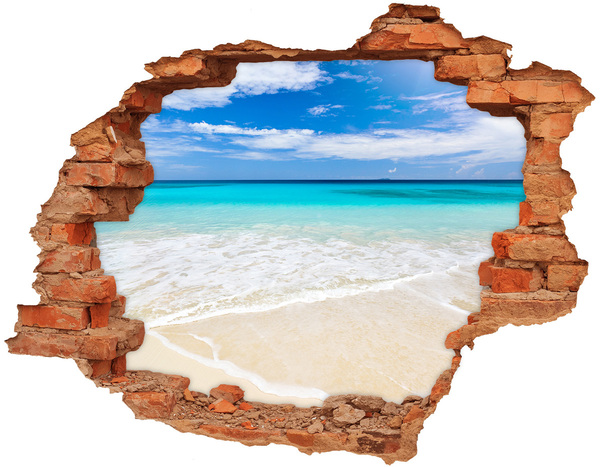 Grote 3D muursticker gat in de muur Caribisch strand door een gat in de muur