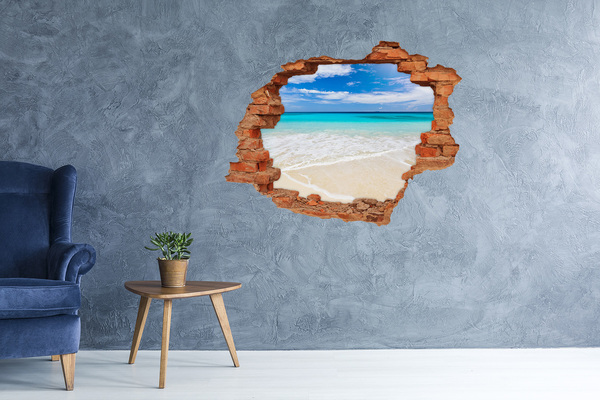 Grote 3D muursticker gat in de muur Caribisch strand door een gat in de muur