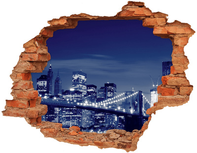 Grote 3D muursticker gat in de muur Brooklyn Bridge 's nachts