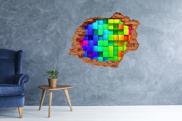 Vinyl muursticker 3D breekeffect Kleurrijke Tetris-muur