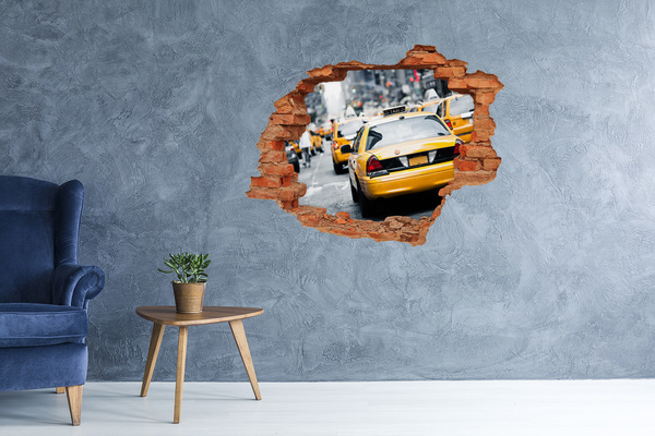 Grote 3D muursticker gat in de muur New Yorkse taxi's in actie