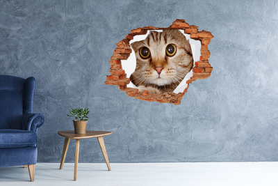 Vinyl muursticker 3D breekeffect De kat achter het gat in de muur