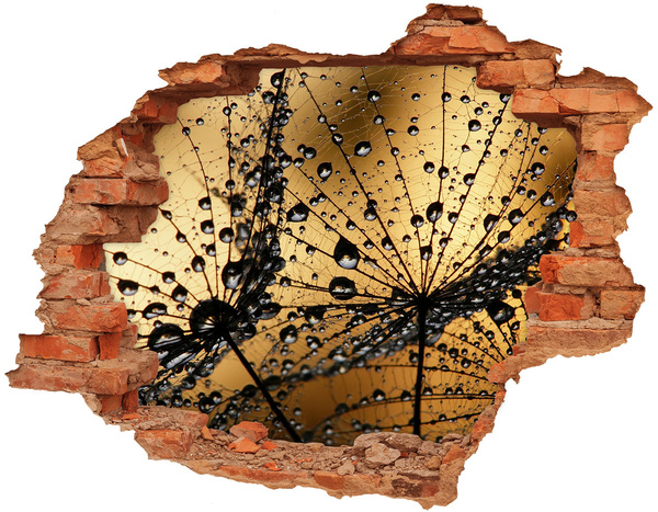 Grote 3D muursticker gat in de muur Druppels op de bladeren