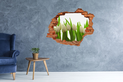 Grote 3D muursticker gat in de muur Bloemen in beton