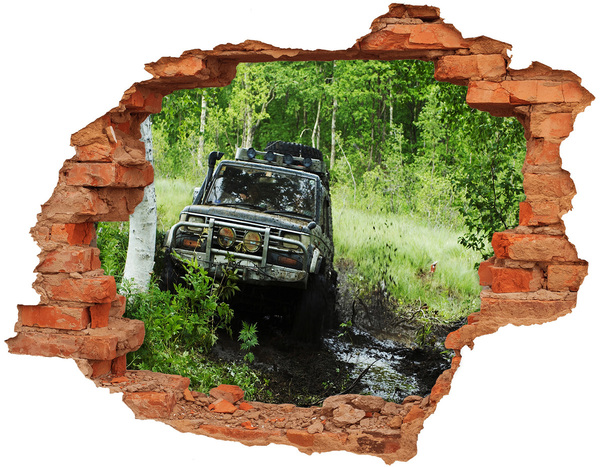 Grote 3D muursticker gat in de muur Offroad-avontuur in het bos