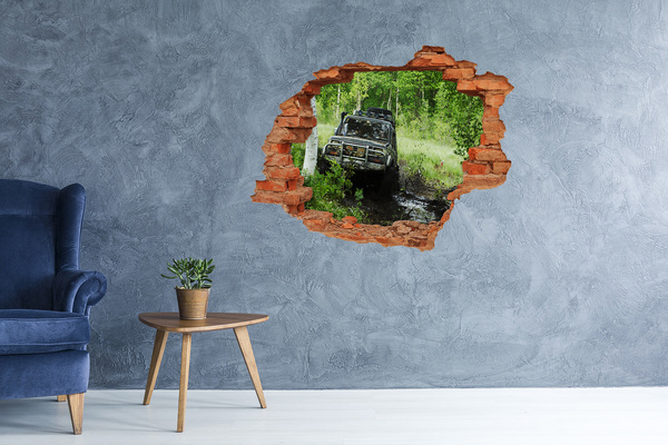Grote 3D muursticker gat in de muur Offroad-avontuur in het bos