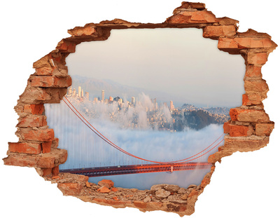 Vinyl muursticker 3D breekeffect De Golden Gate Bridge in de wolken