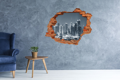 Grote 3D muursticker gat in de muur De skyline van New York 's nachts