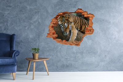 Grote 3D muursticker gat in de muur Tijger in zijn natuurlijke habitat
