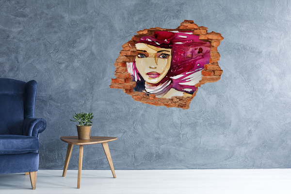 Vinyl muursticker 3D breekeffect Portret met roze accenten
