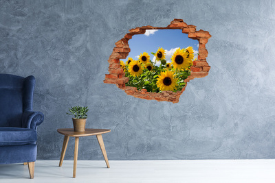 Grote 3D muursticker gat in de muur Zonnebloemen bij daglicht