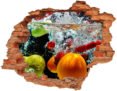Grote 3D muursticker gat in de muur Fruitexplosie in het water