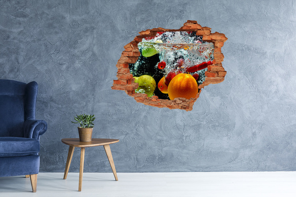 Grote 3D muursticker gat in de muur Fruitexplosie in het water