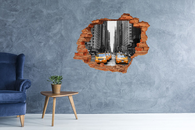 Vinyl muursticker 3D breekeffect Taxi's in het stedelijk landschap van New York City