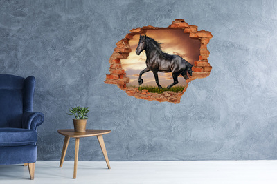 Vinyl muursticker 3D breekeffect Wild paard tegen de achtergrond van de zonsondergang