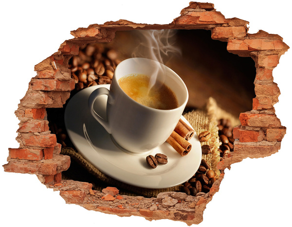 Grote 3D muursticker gat in de muur Aromatische koffie met kaneel