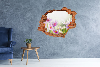 Grote 3D muursticker gat in de muur Een bloemenparadijs achter de muur.