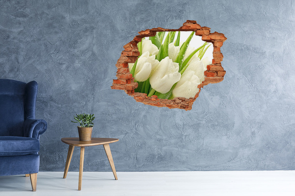 Grote 3D muursticker gat in de muur Tulpen in beton