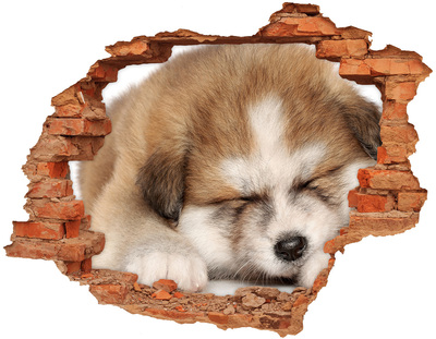 Vinyl muursticker 3D breekeffect Schattige puppy in een gat in de muur