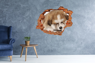 Vinyl muursticker 3D breekeffect Schattige puppy in een gat in de muur