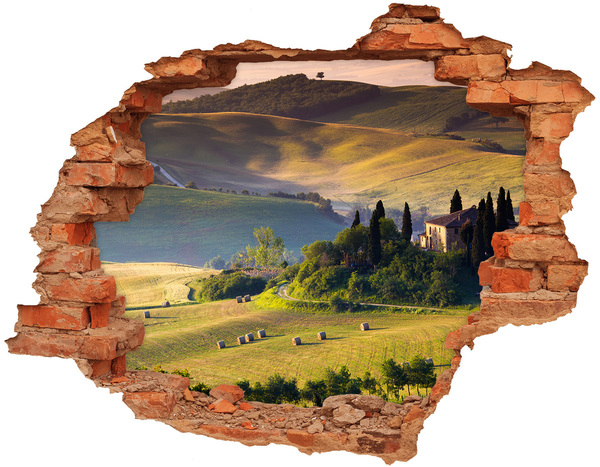 Grote 3D muursticker gat in de muur Het idyllische landschap van Toscane