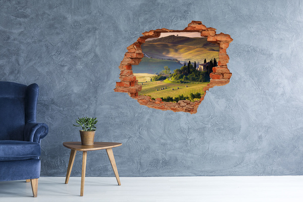 Grote 3D muursticker gat in de muur Het idyllische landschap van Toscane