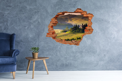Grote 3D muursticker gat in de muur Het idyllische landschap van Toscane