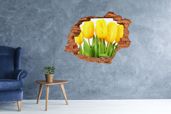 Grote 3D muursticker gat in de muur Tulpenbloemen in een gat in de muur