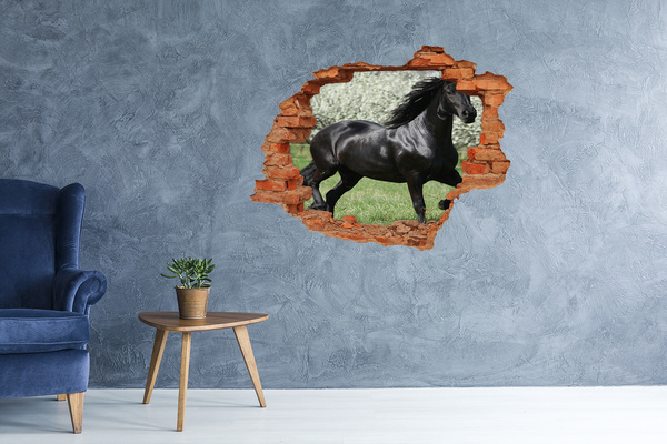 Vinyl muursticker 3D breekeffect Een paard dat door een muur galoppeert