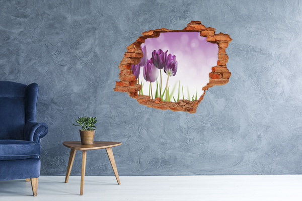 Vinyl muursticker 3D breekeffect Bloemen in een gat in de muur
