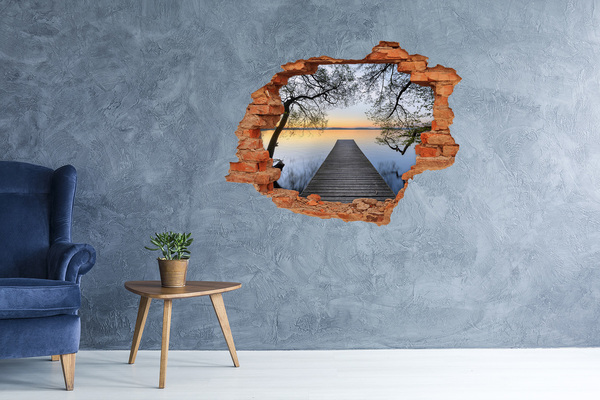 Grote 3D muursticker gat in de muur Zonsondergang boven het meer