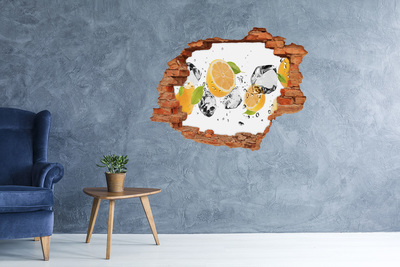 Grote 3D muursticker gat in de muur Citrusexplosie in water